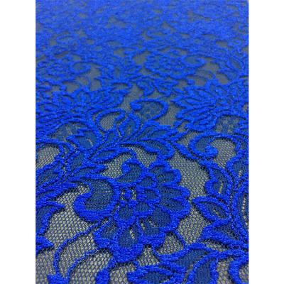 China Viable Cheap Price Royal Blue Floral African Lace Mesh Fabric Lace Fabric For Woman Dress for sale