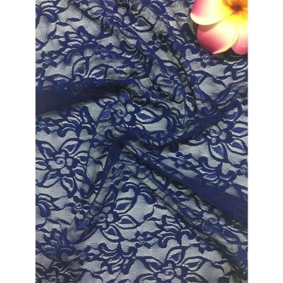 China New Design Viable Nylon Spandex Fabric Royal Blue Floral Tulle Mesh Lace Fabric for sale