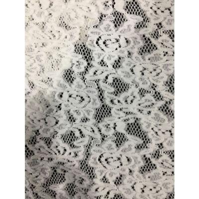 China Viable White Elastic Lace Nylon Spandex Stretch Lace Fabric For Wedding Dress for sale