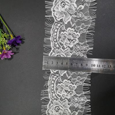 China Hot Selling Eyelash Lace WHITE French Nylon Chantilly Lace Trim Viable For Lingerie YW1209n for sale