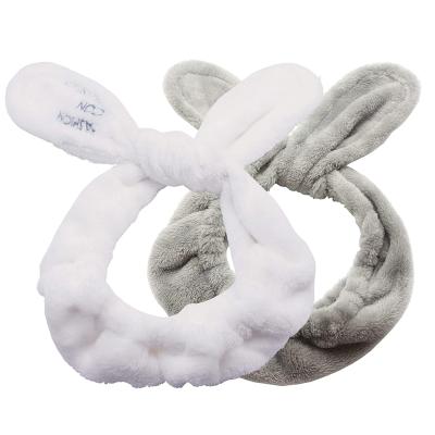 China Fashion Fleece Coral Yarn Twisted Rabbit Ears Hair Band Makeup Cross Shower Head Band for sale