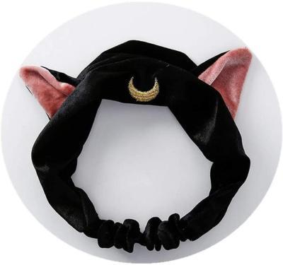 China Korean Cute Fashion Microfiber Cat Ear Moon Head Band Makeup Shower Elasticity Hair Band for sale