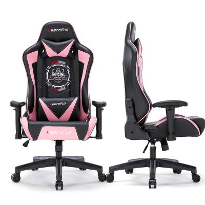 China Anji High Quality Leather Cooling Lift Rotating Silla Gamer Rosa Pc Gamer Gaming Chair for sale