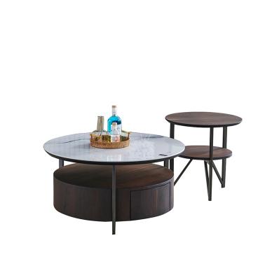 China New simple rock marble round tea table tea table TV cabinet combination modern Nordic light luxury family living room for sale