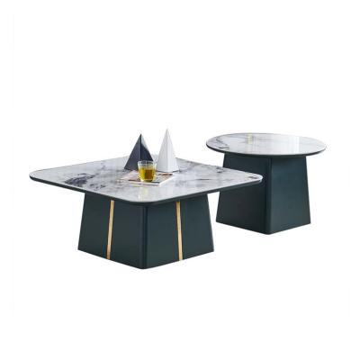 China Modern minimalist luxury rectangular slate tea table titanium black stainless steel slate tea table marble coffee table living room for sale