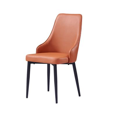 China Comfortable Modern Leisure Flower Shaped Chrome Leg Brown Leather Chair Restaurant Chair Dining Chair for sale