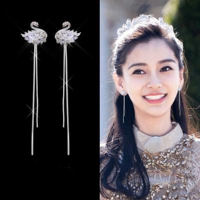 China 925 Sterling Silver Retro Long Tassel Zircon Pop Hook Earrings Trendy New Woman Jewelry High Quality Fashion Earrings for sale