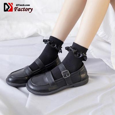 China Wholesale Women QUICK DRY Lace Up Princess Ruched Mesh Ruffle Socks Black White Cotton Socks Lolita Japanese Lovely Short Socks Harajuku for sale