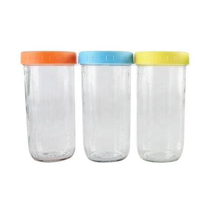 China Garment 24oz Glass Food Storage Jars With Lids Jar For Kitchen Universal Containers Clear Round for sale