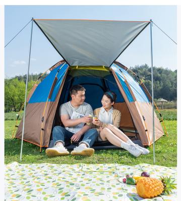 China Diagonal tying type fully automatic hexagonal outdoor camping tent quick-opening quick-opening double-decker bus tent 3-4 persons rainproof beach for sale