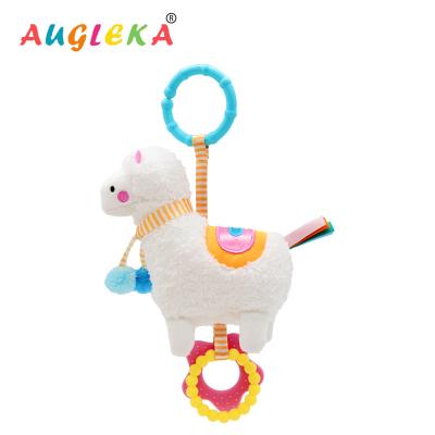 China Handmade Wholesale Soft Stuffed Hanging Teether Stroller Animal Bed Plush Baby Rattle Smoothing White Alpaca Toy For Newborn for sale