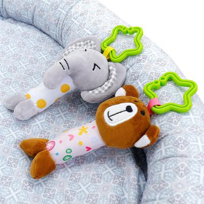 China Bells inside baby crib hanging stuffed elephant toy with teether baby plush squeaker stick toy wind chime for sale