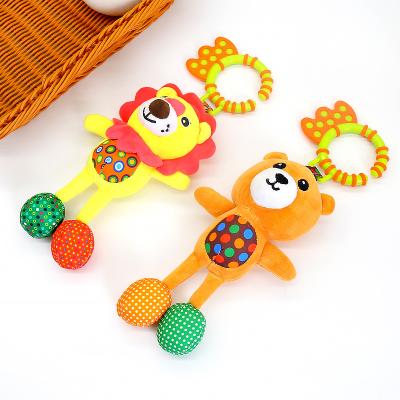 China Eco-friendly Baby Stroller Hanging Ratchet Teething Cute Lion Bear Plush Toys With Teether for sale