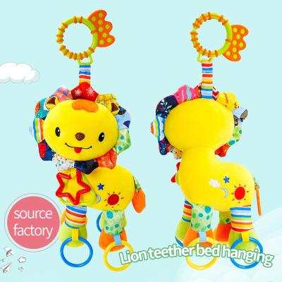 China Eco-friendly Hanging Baby Crib Rattles Plush Yellow Lion Teether Wind Chime For Stroller for sale