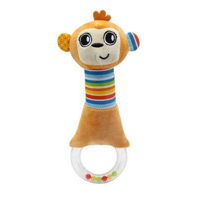 China Eco-friendly Baby Plush Cartoon Animal Around Teether Ring Shape Rattle Hand Stick Squeaky Toy for sale