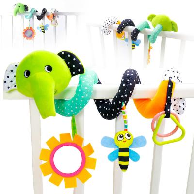 China Baby Eco-Friendly Material Infant Cot Rattle Hanging Toy Plush Stuffed Elephant Toy Activity Spiral Toy For Stroller for sale