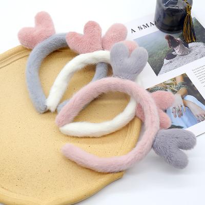 China Comfortable Soft Girl Women Lady Shear Plush Headband Face Wash Spa Makeup Cute Fluffy Deer Horn Designer Headband for sale