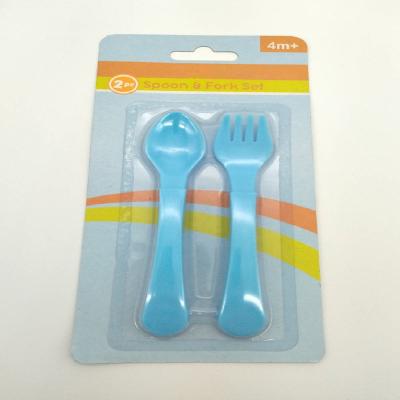 China BPA Free Pack 2PC Best Handle Easy Selling Baby Forming Hard Plastic Spoons And Forks For Kids for sale