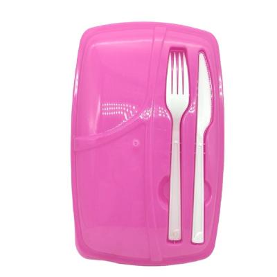 China Modern Modern Square Reusable Food Grade PP Plastic Lunch Box With Knife And Fork for sale