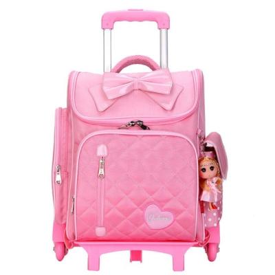 China Anti-theft Anti-theft Children Dismountable Trolley with 6 Wheels Children Trolley School Bags for Student Girls Wheeled School Bag for sale