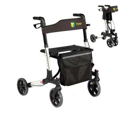 China Ultra Aluminum Folding Rollator Walker With Wheels Non-slip Compact Design Wide Seat 8 Inches Baking Finish Walkers For Senior for sale