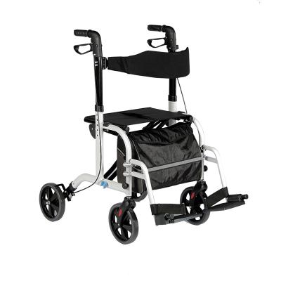 China Rollator Aluminum Transport Chair Aluminum Mobility 2 in 1 Medical Rolling Walker for sale