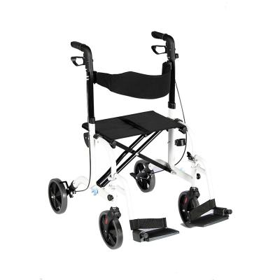 China Aluminum Rollator Rolling Walker and Transport Wheelchair Chair with 2 Positions Mobility and Folding Backrest for Home, Hospital for sale