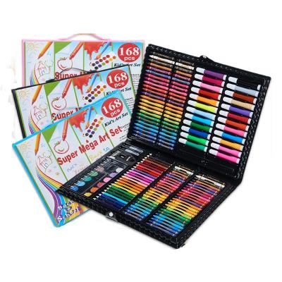 China High Quality 168 Colors Kids Box Art Set Colored Pencil Set with Oil Pastels Crayons Markers Brush Watercolor Cakes Sketch Pad Paint for sale