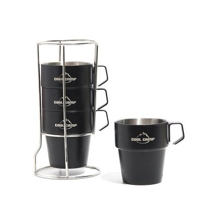 China Sustainable 4PCS/Set Stainless Steel Double Walled Camping Mugs 300ml Double Walled With Handle for sale