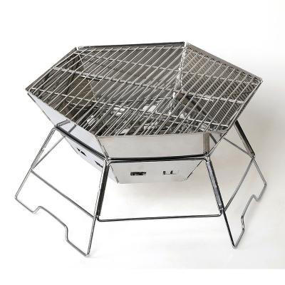 China Height Adjustable Stainless Steel Foldable Camping Grill Portable Wood Charcoal Burning Grill 14 Inch With Carry Bag for sale