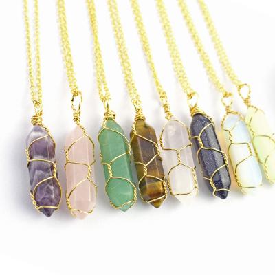 China FASHIONABLE Natural Crystal Unique Hexagonal Column Energy Stone Pendant Rose Necklace for sale