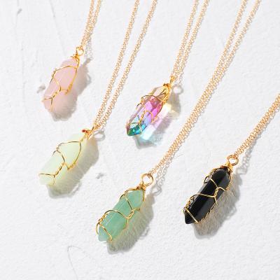 China FASHIONABLE Wire Hexagon Column Crystal Quartz Healing Gemstone Charm Necklace for sale