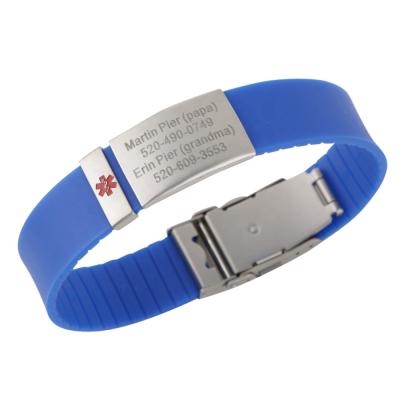 China Record ID Information For A Promotional Cheap Custom Personalized Engraved Silicone Personal Logo Emergency ID Bracelet Wristband for sale