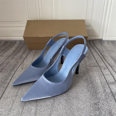 China Baotou back air dew heel sandals quality high heels 1120 new Za summer fashion blue single shoes fashion trend Deleventh women's shoes half for sale