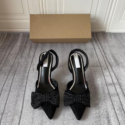 China Fashion Trend 114495 Deleventh Shoes Za Summer Sharp Women's Bow New Rivet Thin High Heels Sandals Sexy Women's Single Shoes for sale