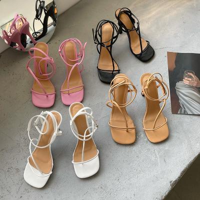 China 101986 European and American women's high-heeled sandals solid color fashion French temperament casual round head thin strip DX 665-2 for sale