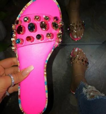 China BY9102 Hot Selling Women Summer Sandals Wholesale Rhinestone Breathable Slides Beach Shoes Diamond Slippers for sale