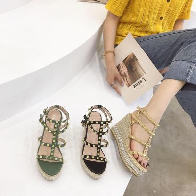 China Latest Design GY328-72 Breathable Women Summer Shoes Outdoor Sandals Rivet Buckle Strap Super High Wedge Sandals for sale