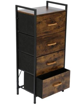 China Sustainable Storage Tower with 4 Drawer Cloth Dresser Organizer for Bedroom Living Room Steel Frame Easy Pull Cloth Bins and Wood Top for sale