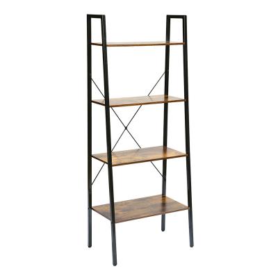 China Home Metal Wrought Iron Metal (Others) Adjustable Storage Shelf Bookcase Ladder + Industrial MDF, Modern Metal Living Room Furniture Xiamen Port for sale