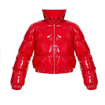 China Hot Sale Women's Waterproof Winter Warm Bubble Hooded Shiny Stripper Down Jacket For Ladies Girls for sale