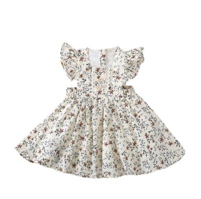 China High Quality Anti-static Kids Dress Ruffle Shoulder Casual Dress Flower Pinafore Party Floral Baby's Dresses for sale