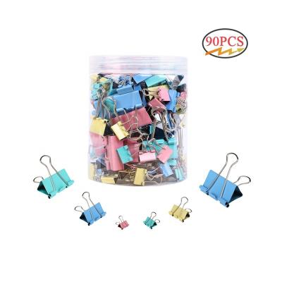 China Amazon New Hot Sale 90pcs Binder Color Metal Office/School/Home Packing Clips Set Matching Paper Clips 6sizes File Clip For Office and School for sale