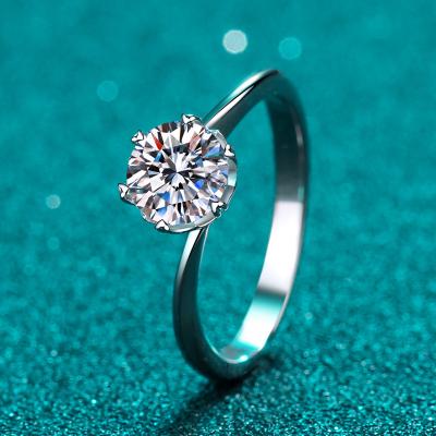 China Vintage Classic Vintage Classic 925 Silver Color Wedding Ring White Gold Moissanite Gemstone 6Heart Cut Claw VVS1 Diamond Test Past D for sale