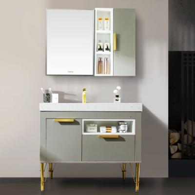 China Gray Bathroom Furniture Mirrored Cabinet Modern Freestanding Bathroom Vanity Cabinet for sale