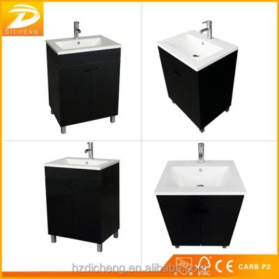 China New Arrival Modern Enconomic Black Floor Standing Bathroom Sink Cabinets MDF Bathroom Cabinet for sale