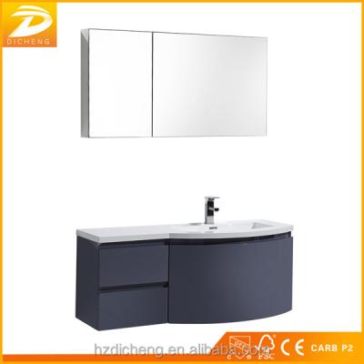 China Good Price Modern High Gloss Wall-mount Plywood Curved Bathroom Vanity Set for sale