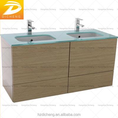 China Modern Glass Top Double Sinks Modern Bathroom Designs Hanging Bathroom Vanity for sale