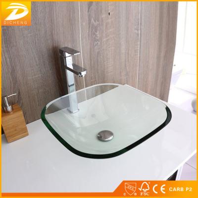 China Bathroom Modern Glass Bowl Style Square Desgin Clear Glass Sink for sale