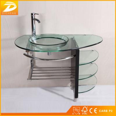 China Shampoo sinks Hangzhou transparent tempered glass wash hand basin sink stainless steel support wall bathroom glass basin for sale